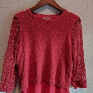 Lucky Brand Crochet Sleeved Open Back Sweater